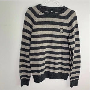 OBEY Mens Gray Striped Lambswool Blend Crew Neck Sweater Size S